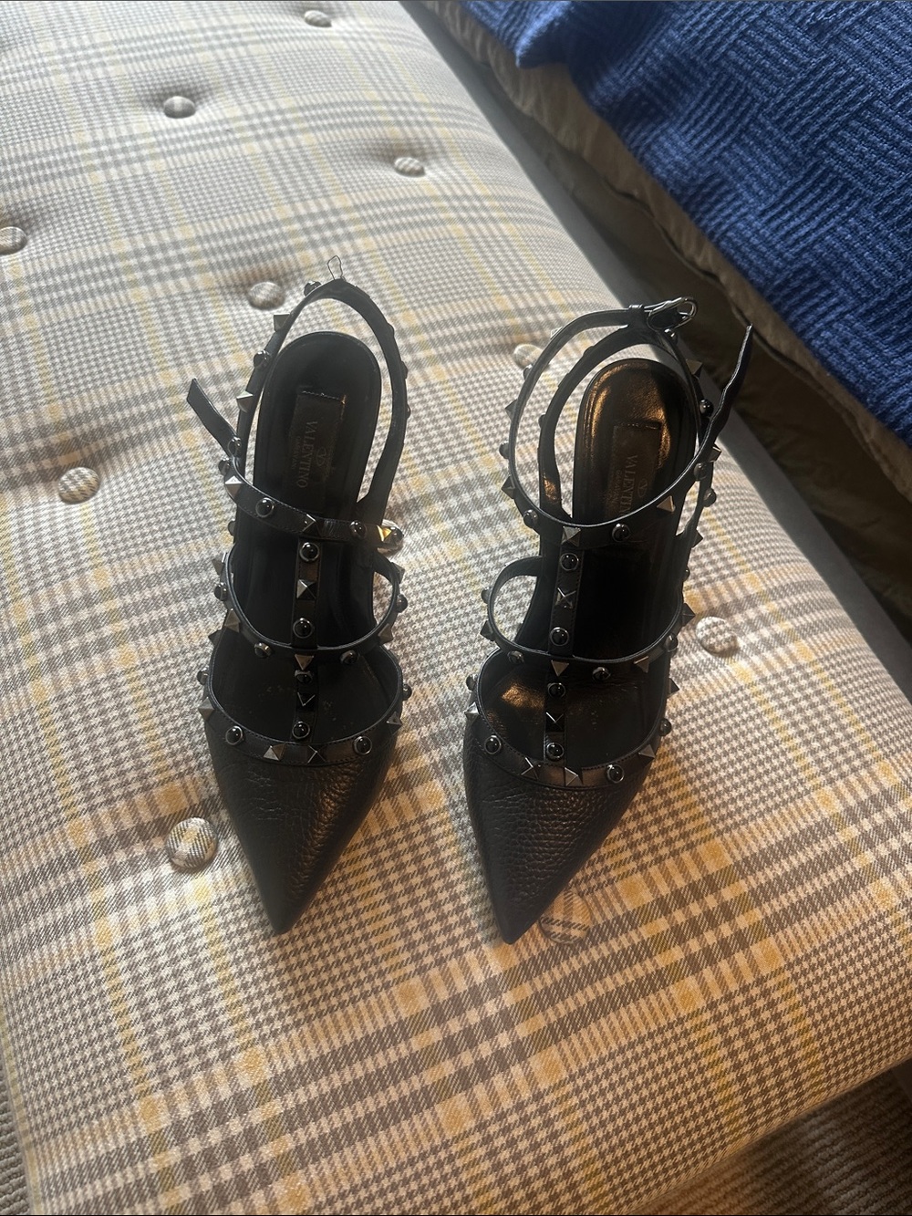 Valentino Black Studded Pointed-Toe Strappy Heels, box included